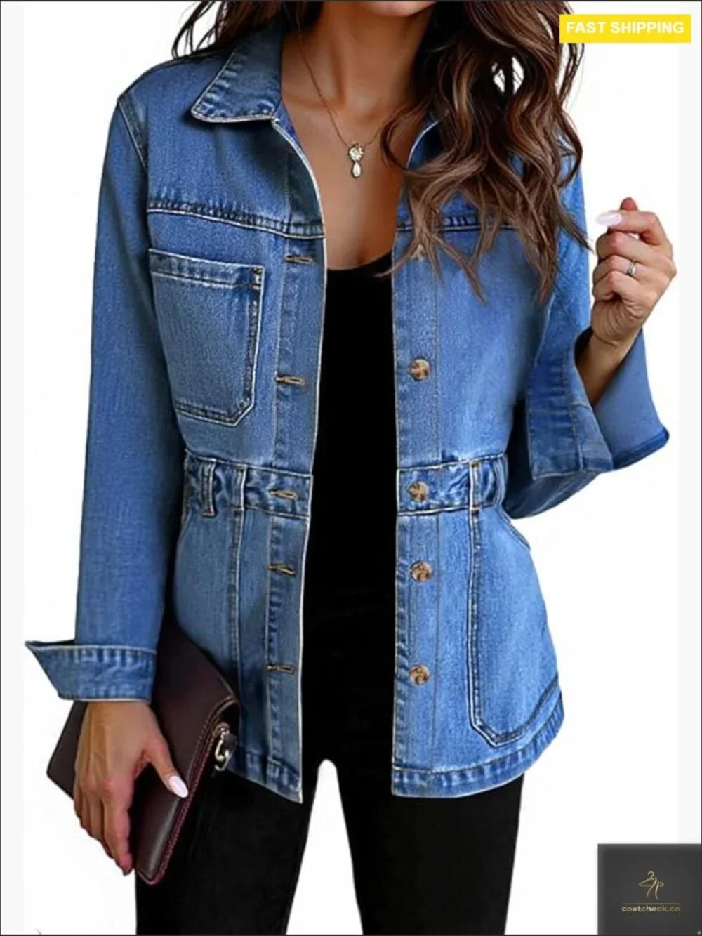 Oversized Denim Jacket Distressed Button Down Shacket with Pockets